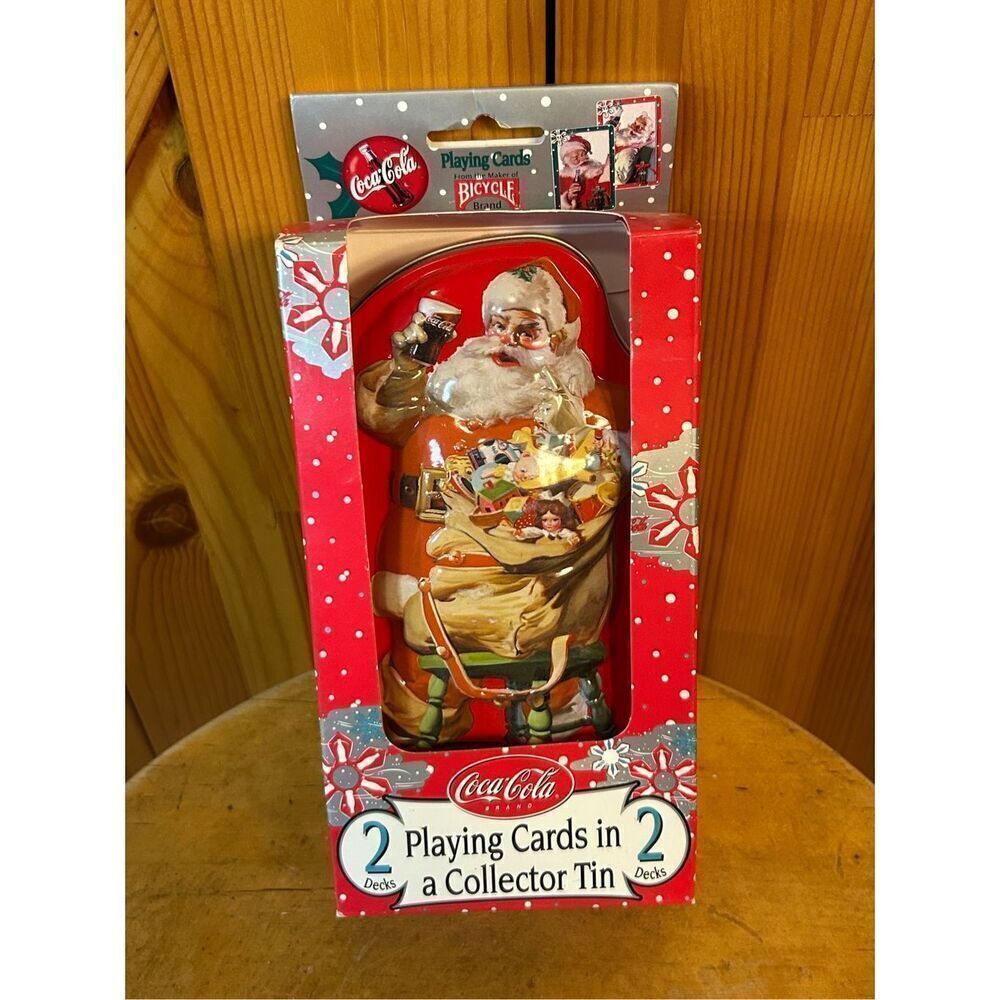 Coca Cola 2 Decks Sealed Playing Cards In Santa Collectors Tin Coke Christmas (8